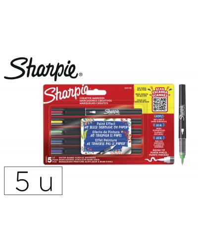 Rotulador sharpie acrylic punta pincel blister de 5 unidades colores surtidos