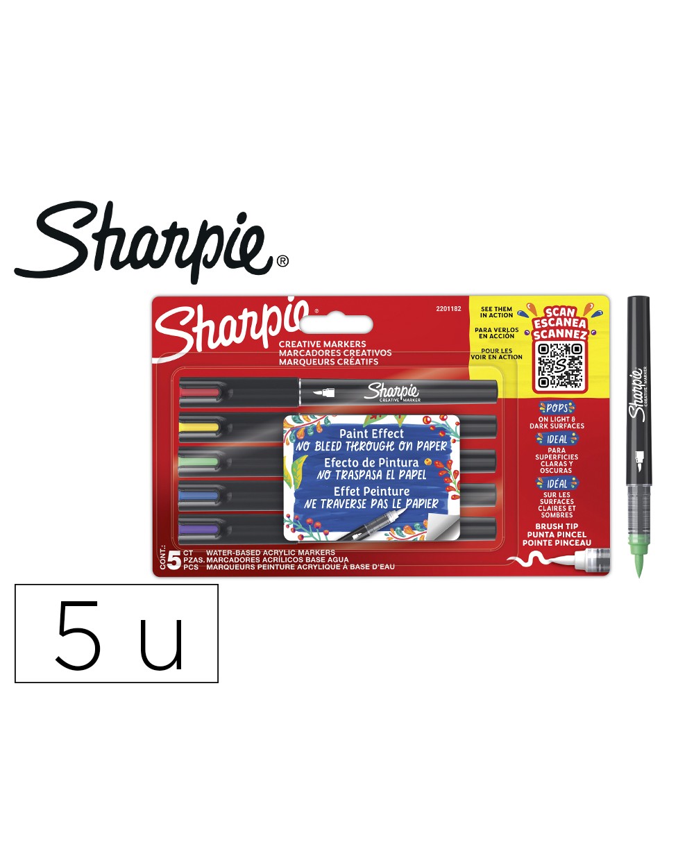 Rotulador sharpie acrylic punta pincel blister de 5 unidades colores surtidos