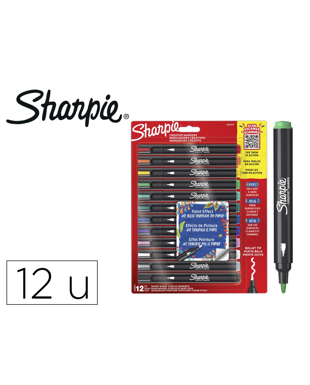 Rotulador sharpie acrylic punta redonda blister de 12 unidades colores surtidos