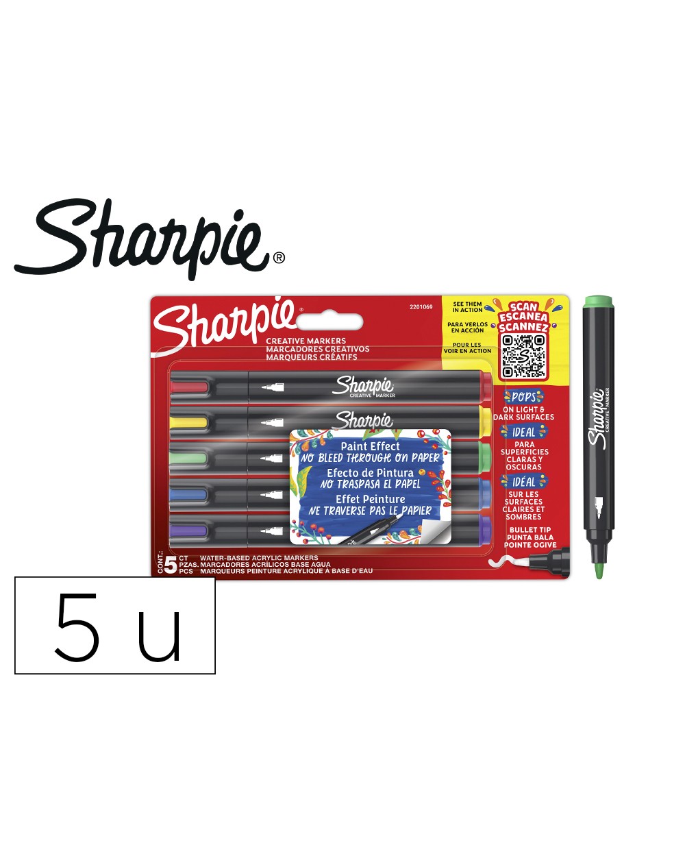 Rotulador sharpie acrylic punta redonda blister de 5 unidades colores surtidos