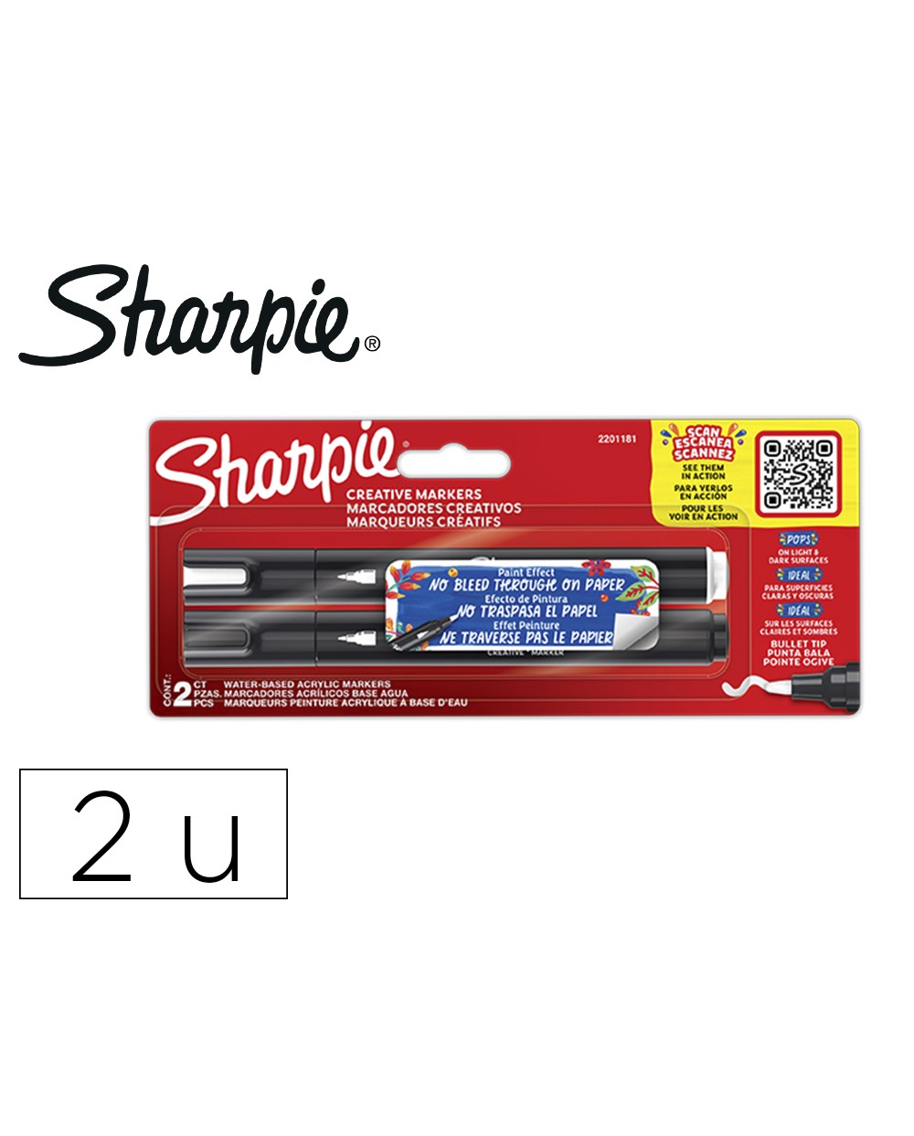 Rotulador sharpie acrylic punta redonda blister de 2 unidades blanco y negro