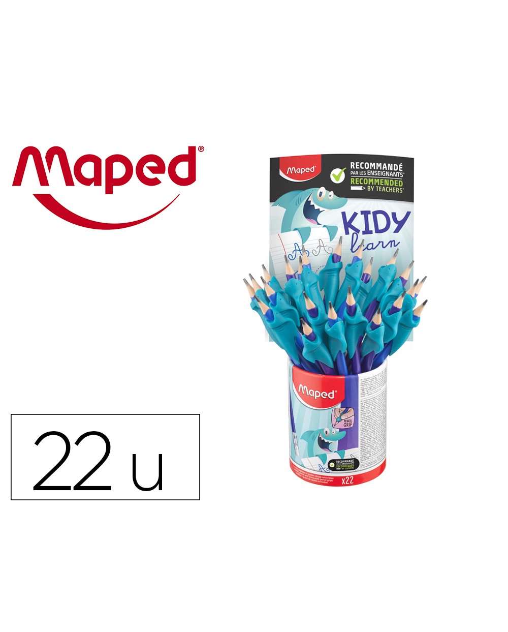 Lapices de grafito maped hb con goma borrar adaptador ergonomico cubilete de 22 unidades