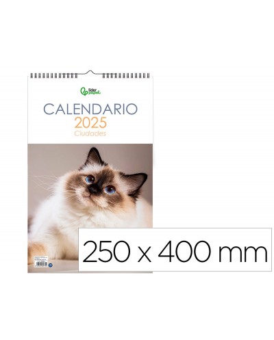 Calendario espiral pared liderpapel imagenes gatos 2025 para escribir 25x40 cm papel 157 gr