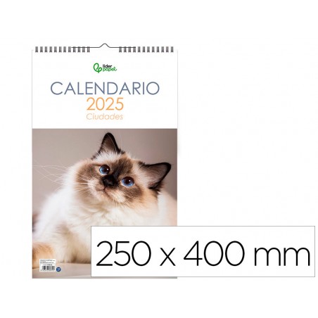 Calendario espiral pared liderpapel imagenes gatos 2025 para escribir 25x40 cm papel 157 gr