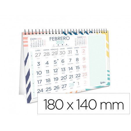 Calendario espiral triangular liderpapel de sobremesa serie joven 2025 14x14 cm papel 128 gr con pegatinas