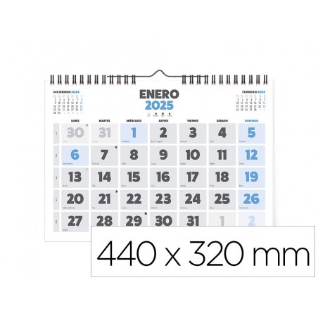 Calendario espiral pared liderpapel clasico 2025 numeros grandes 44x32 cm papel 128 gr