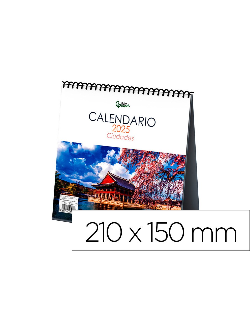 Calendario espiral triangular liderpapel de sobremesa imagenes 2025 21x15 cm papel 128 gr con pegatinas