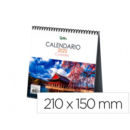 Calendario espiral triangular liderpapel de sobremesa imagenes 2025 21x15 cm papel 128 gr con pegatinas