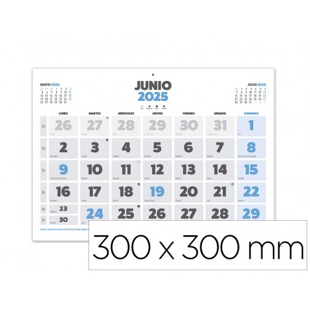 Calendario pared liderpapel clasico 2025 lomo engomado 44x32 cm papel 105 gr