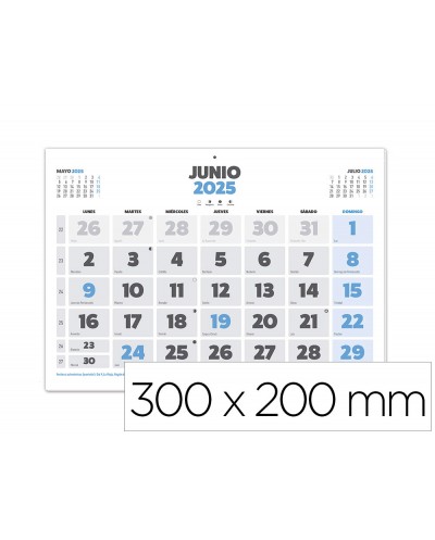 Calendario pared liderpapel clasico 2025 lomo engomado 30x20 cm papel 105 gr