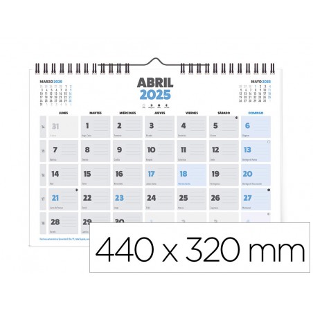 Calendario pared liderpapel clasico 2025 espiral 44x32 cm papel 128 gr