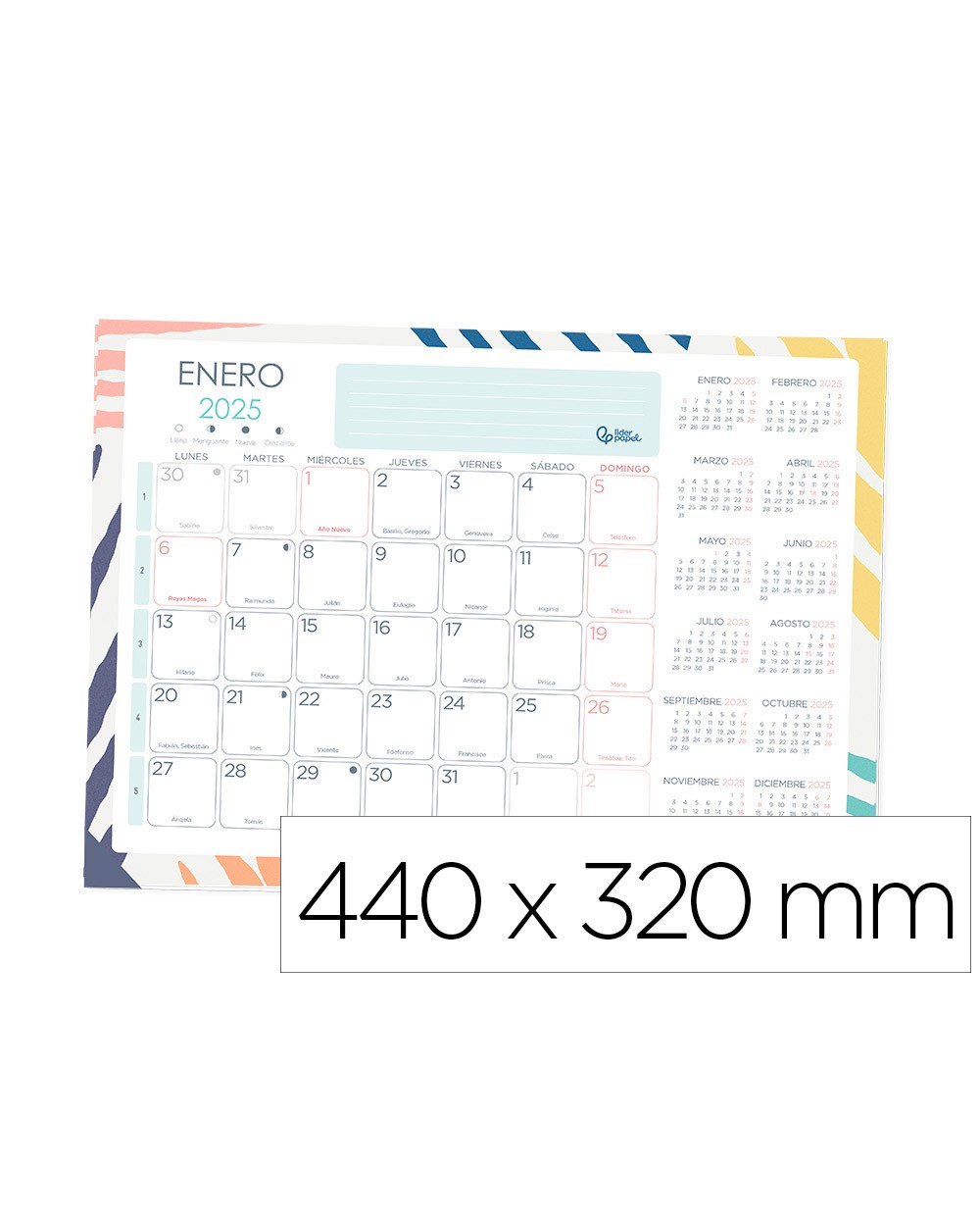 Planning mensual liderpapel joven 2025 44x32 cm con pegatinas lomo engomado papel 128 gr