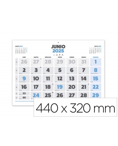 Calendario pared liderpapel clasico 2025 lomo engomado 44x32 cm papel 128 gr