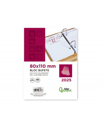 Bloc bufete liderpapel 2025 dia pagina 82x115 mm papel 80 gr