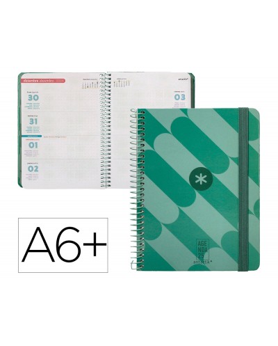 Agenda espiral antartik pattern a6 2025 semana vista color verde papel 80 gr