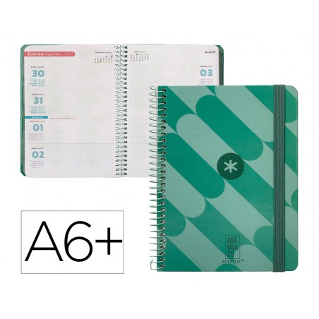 Agenda espiral antartik pattern a6 2025 semana vista color verde papel 80 gr