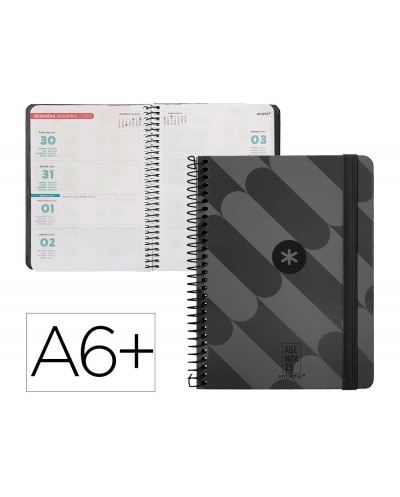 Agenda espiral antartik pattern a6 2025 semana vista color negro papel 80 gr