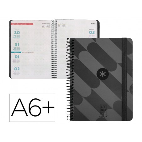 Agenda espiral antartik pattern a6 2025 semana vista color negro papel 80 gr