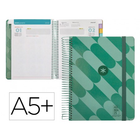 Agenda espiral antartik pattern a5 2025 dia pagina color verde papel 80 gr