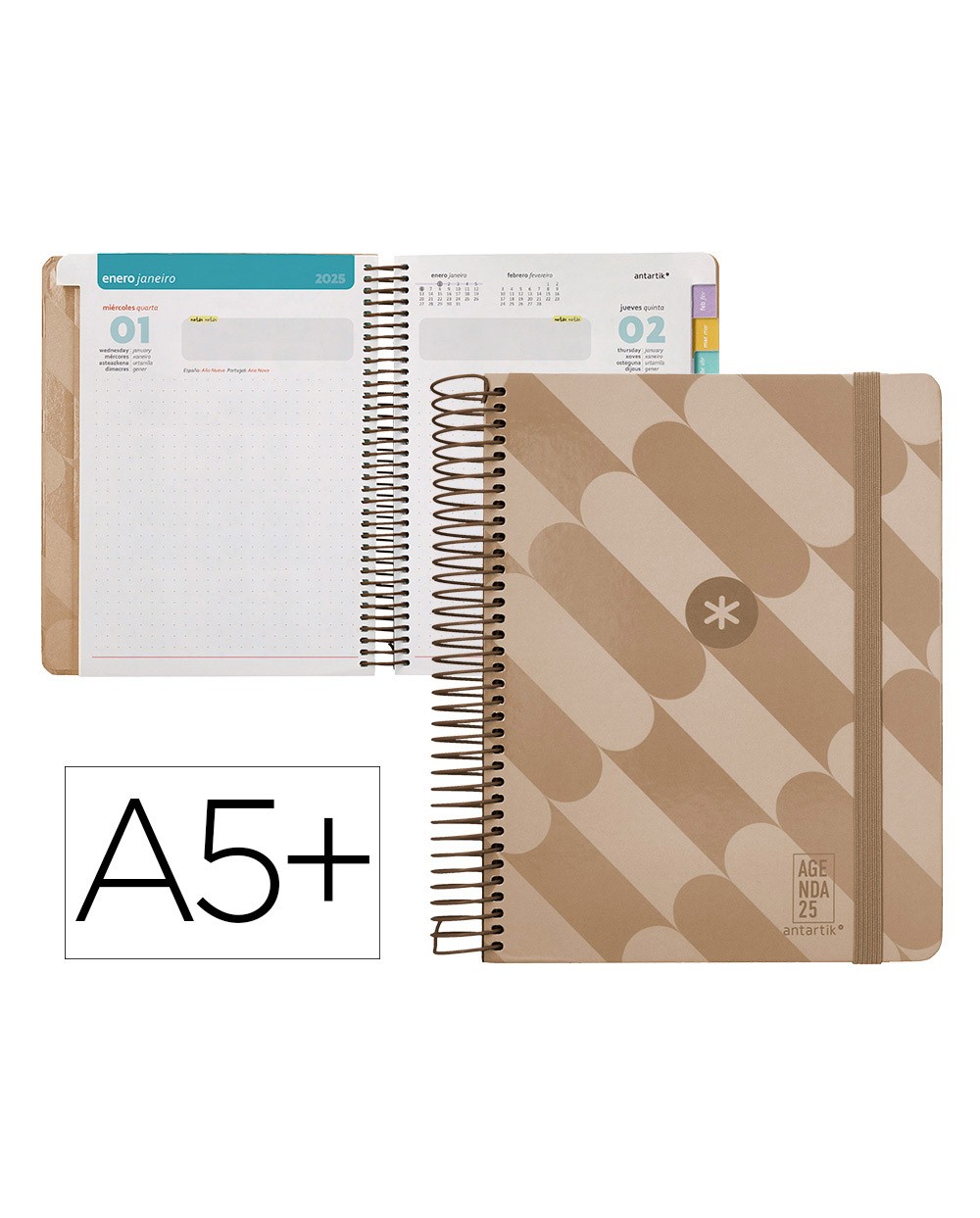 Agenda espiral antartik pattern a5 2025 dia pagina color rosa nude papel 80 gr