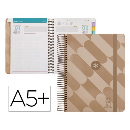 Agenda espiral antartik pattern a5 2025 dia pagina color rosa nude papel 80 gr