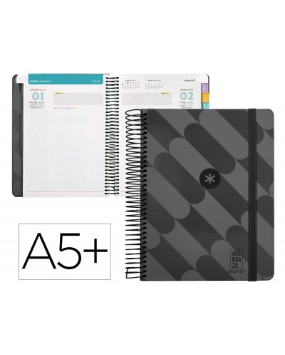 Agenda espiral antartik pattern a5 2025 dia pagina color negro papel 80 gr