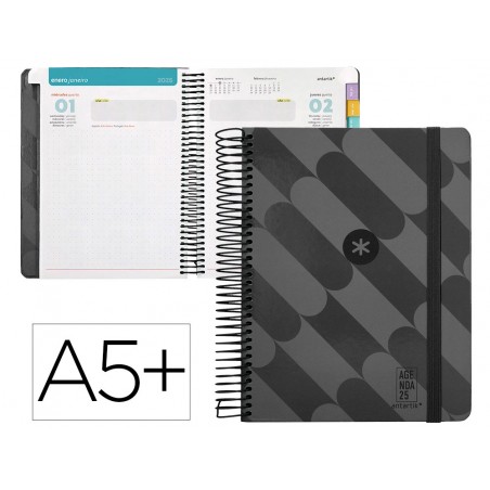 Agenda espiral antartik pattern a5 2025 dia pagina color negro papel 80 gr