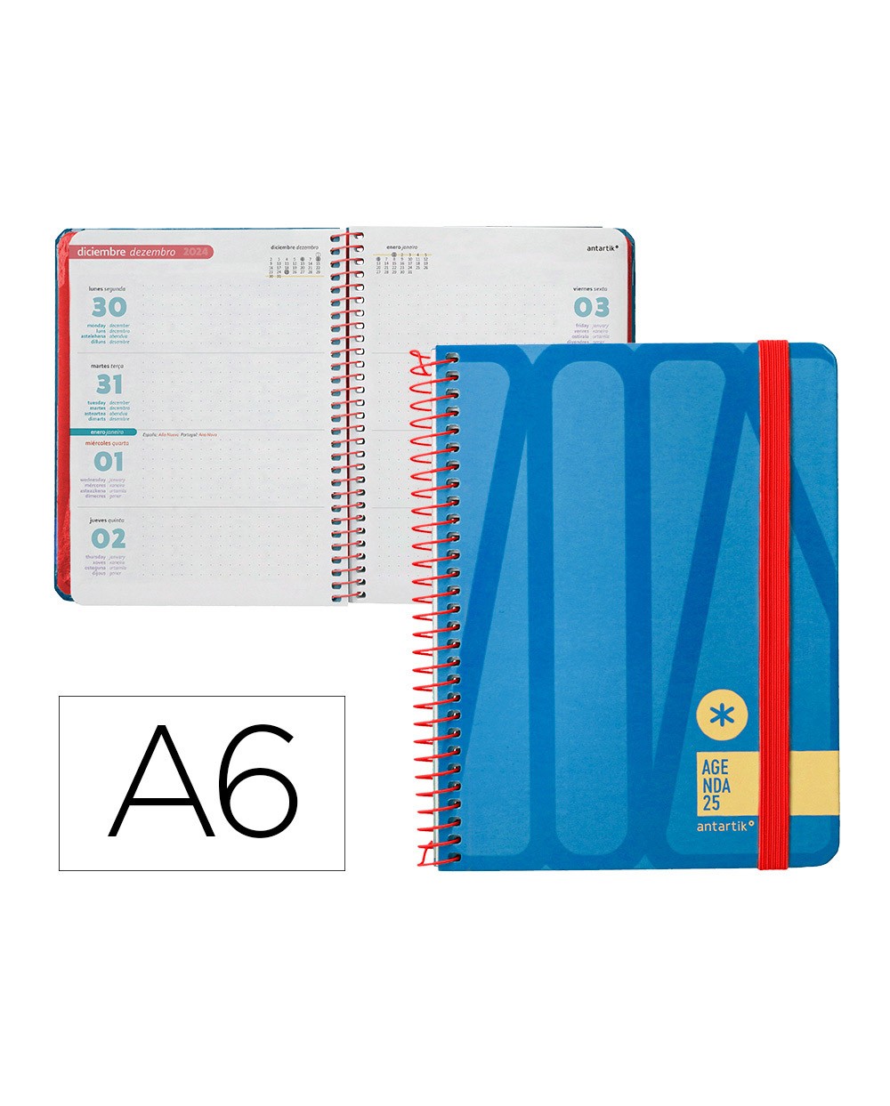 Agenda espiral antartik bold a6 2025 semana vista color azul papel 80 gr