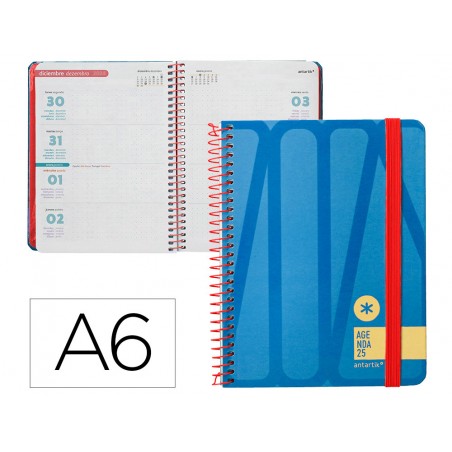 Agenda espiral antartik bold a6 2025 semana vista color azul papel 80 gr