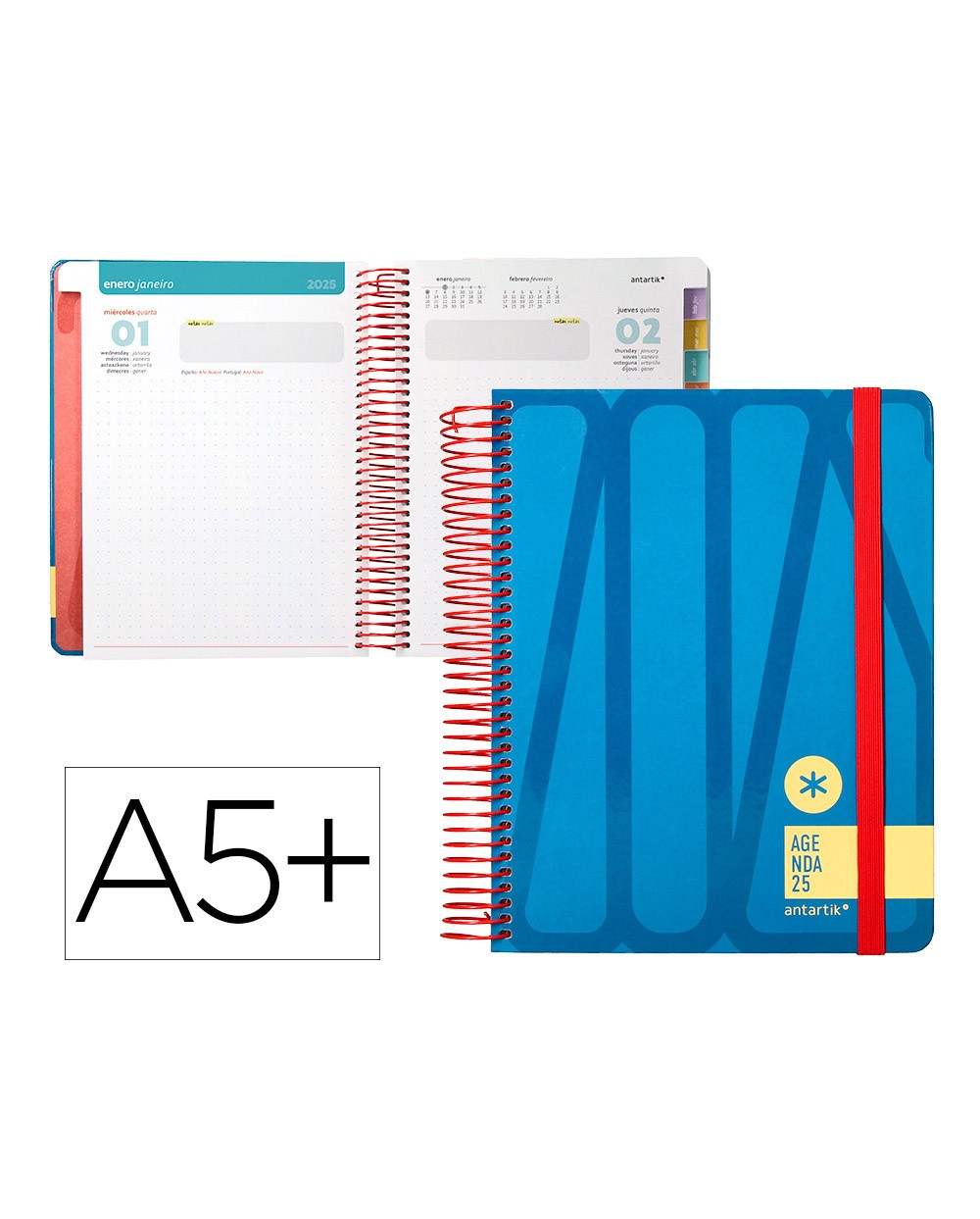 Agenda espiral antartik bold a5 2025 dia pagina color azul papel 80 gr