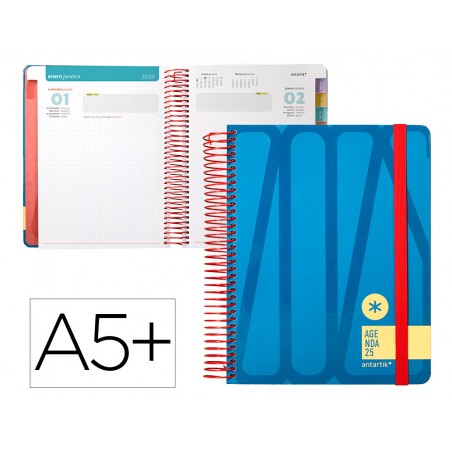 Agenda espiral antartik bold a5 2025 dia pagina color azul papel 80 gr