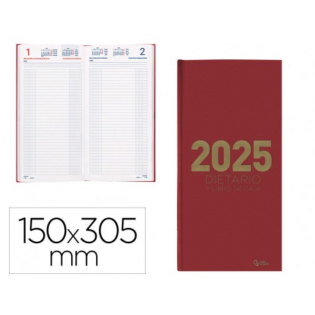 Dietario liderpapel 2025 dos tercios 15x305 cm color rojo papel 70 gr