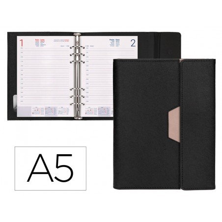 Agenda encuadernada liderpapel nero a5 2025 dia pagina negro papel 70 gr