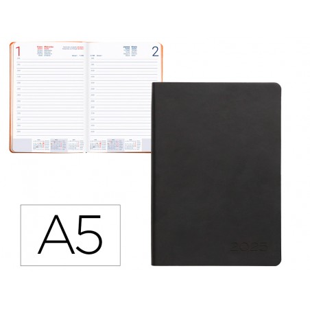 Agenda encuadernada liderpapel sifnos a5 2025 dia pagina color naranja papel 70 gr