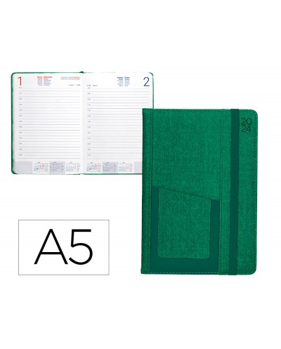 Agenda encuadernada liderpapel saria a5 2025 dia pagina color verde papel 70 gr