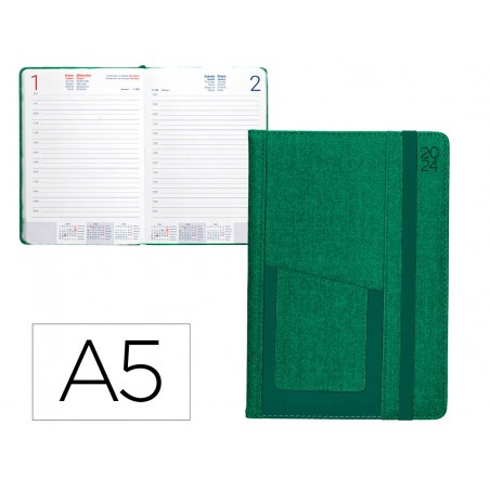 Agenda encuadernada liderpapel saria a5 2025 dia pagina color verde papel 70 gr