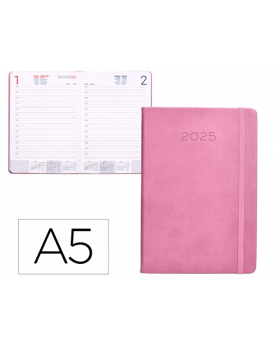 Agenda encuadernada liderpapel mykonos a5 2025 dia pagina color rosa papel 70 gr