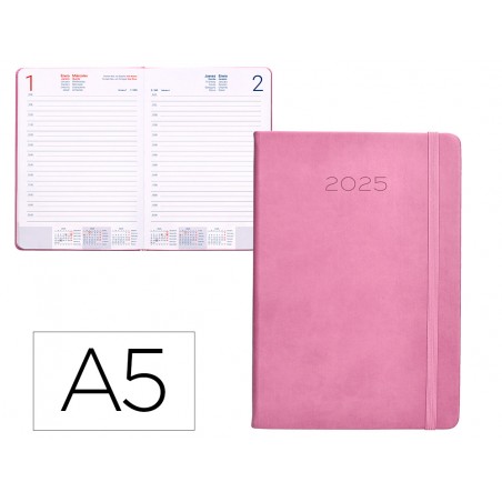 Agenda encuadernada liderpapel mykonos a5 2025 dia pagina color rosa papel 70 gr