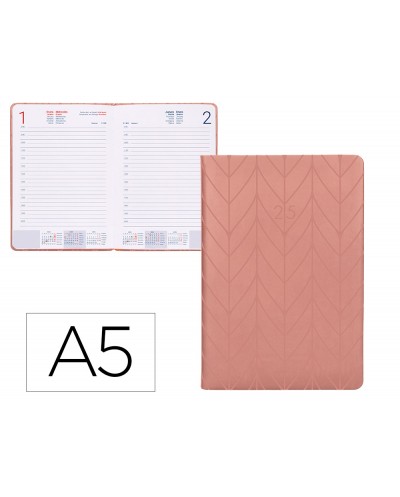 Agenda encuadernada liderpapel lipsi a5 2025 dia pagina color rosa melocoton papel 70 gr