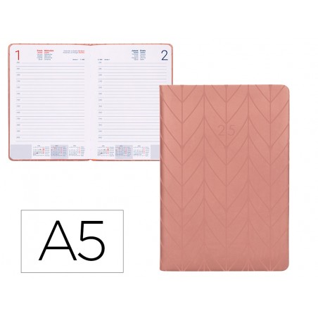 Agenda encuadernada liderpapel lipsi a5 2025 dia pagina color rosa melocoton papel 70 gr