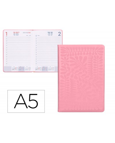 Agenda encuadernada liderpapel icaria a5 2025 dia pagina color rosa papel 70 gr