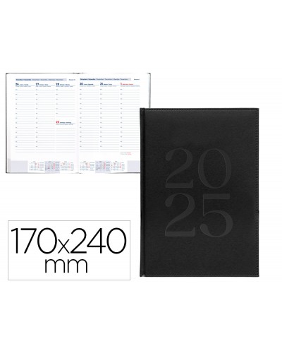 Agenda encuadernada liderpapel creta 170x240 mm 2025 semana vista color negro papel 70 gr