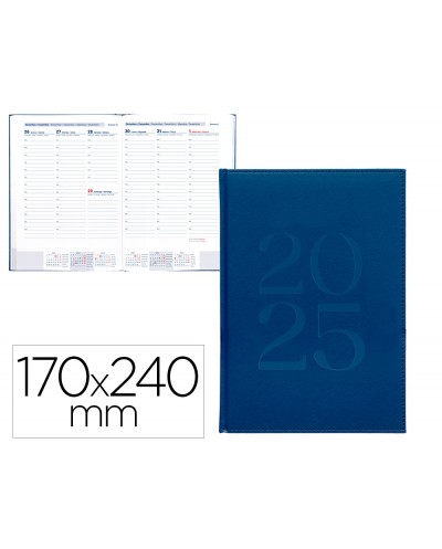 Agenda encuadernada liderpapel creta 170x240 mm 2025 semana vista color azul papel 70 gr