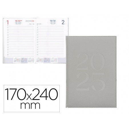 Agenda encuadernada liderpapel creta 170x240 mm 2025 dia pagina color gris papel 70 gr