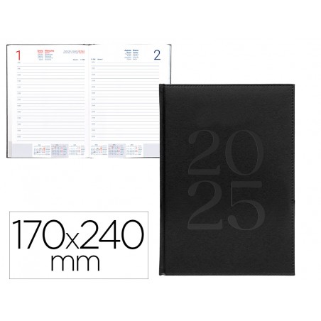 Agenda encuadernada liderpapel creta 170x240 mm 2025 dia pagina color negro papel 70 gr