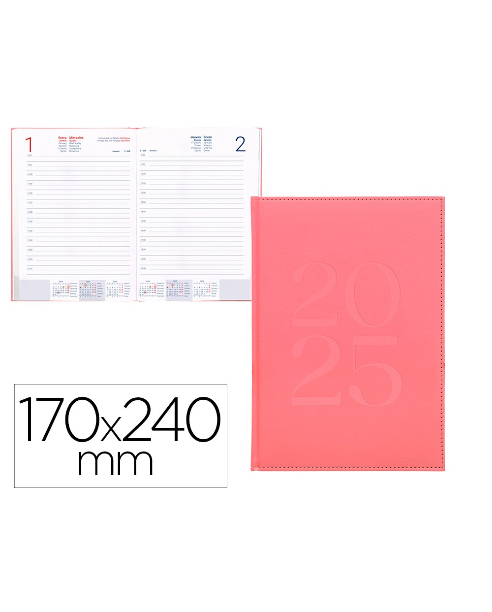 Agenda encuadernada liderpapel creta 170x240 mm 2025 dia pagina color rosa papel 70 gr