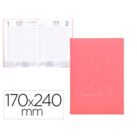 Agenda encuadernada liderpapel creta 170x240 mm 2025 dia pagina color rosa papel 70 gr