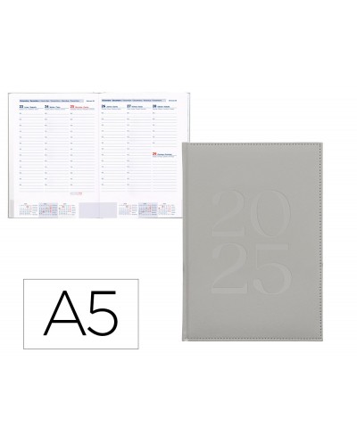 Agenda encuadernada liderpapel creta a5 2025 semana vista color gris papel 70 gr