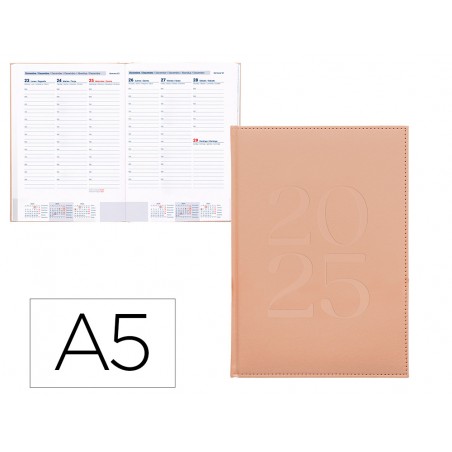 Agenda encuadernada liderpapel creta a5 2025 semana vista color rosa nude papel 70 gr