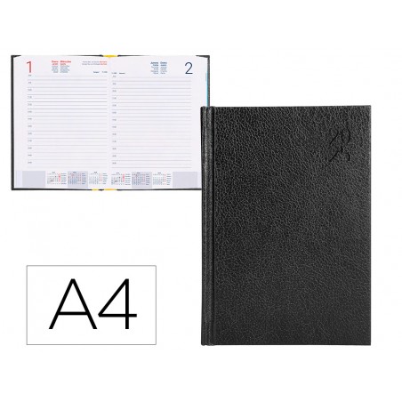 Agenda encuadernada liderpapel corfu a4 2025 dia pagina negro papel 60 gr